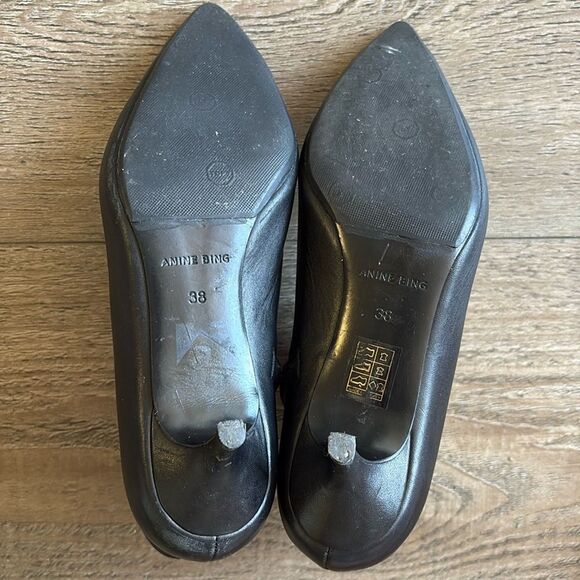 Anine Bing Stella Black Leather Ankle Boots Pointed Toe w Kitten Heel Size 38 - Picture 8 of 10